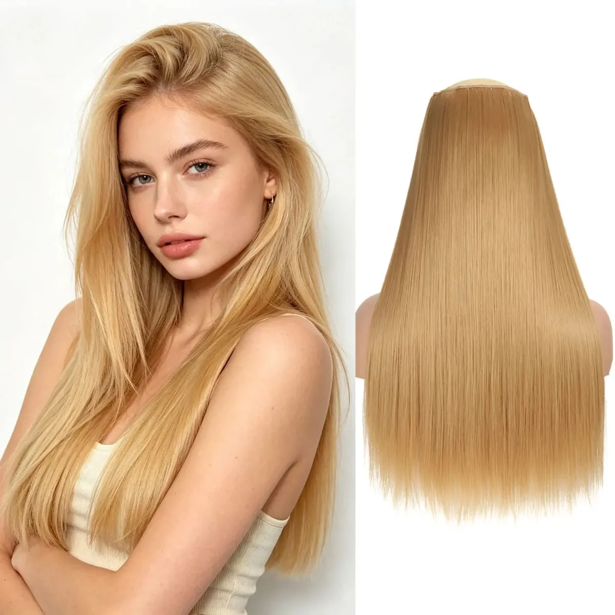 Synthetic 5 Clips in one piece hair extensions 22inch long straight clip in hair for women girls daily party holiday — image 25