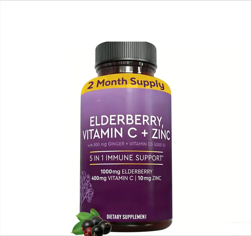 Capsule di sambuco con vitamina C zinco D3 Zenzero Sambucus Miscela di erbe di sambuco nero Supporto quotidiano per il benessere degli adulti — image 8