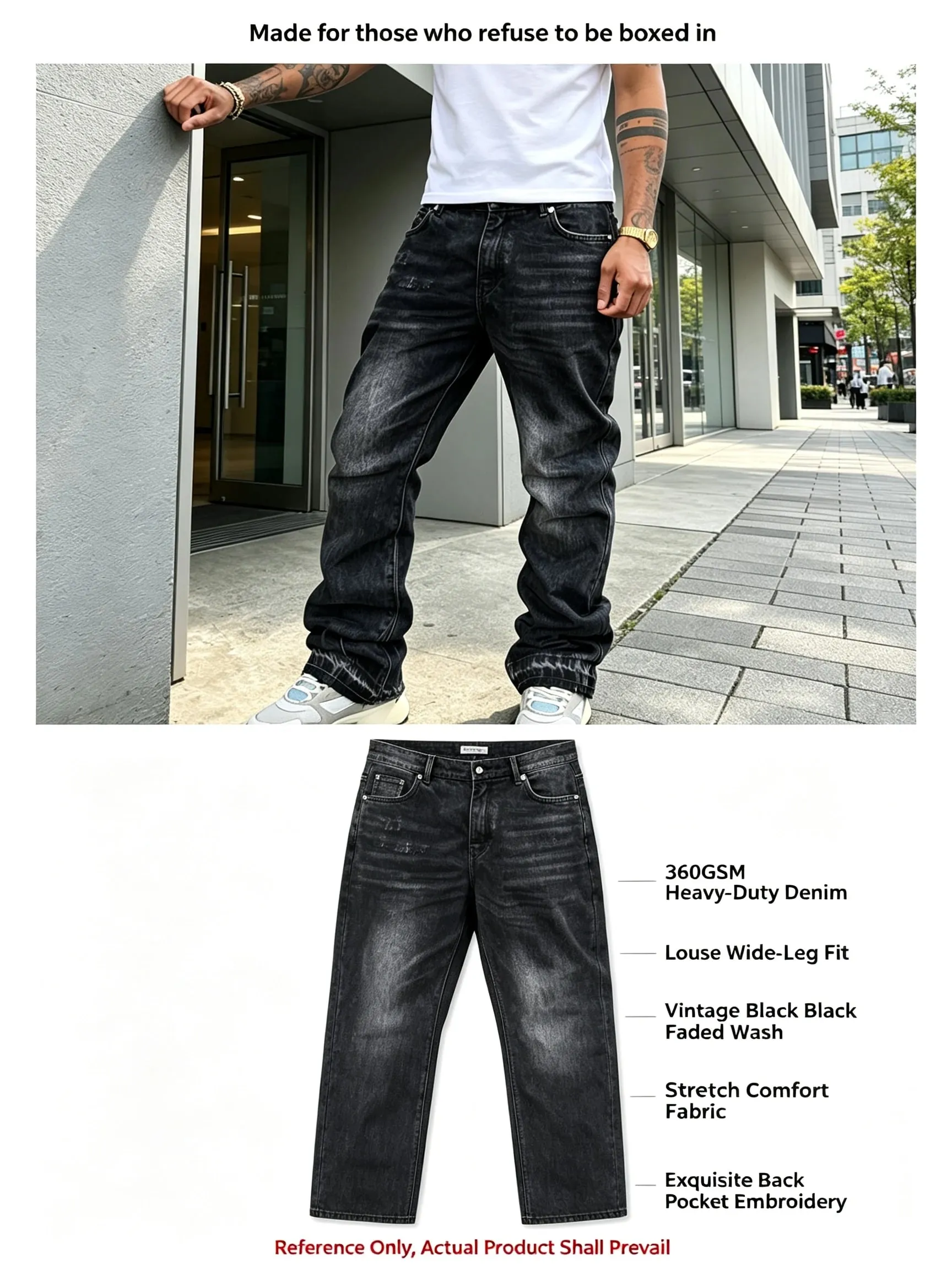 Men Y2K Baggy Bootcut Jeans Retro 2000s Street Swag Denim Pants Back Embroidery Distressed Washed Wide Leg Downtown Casual Jeans