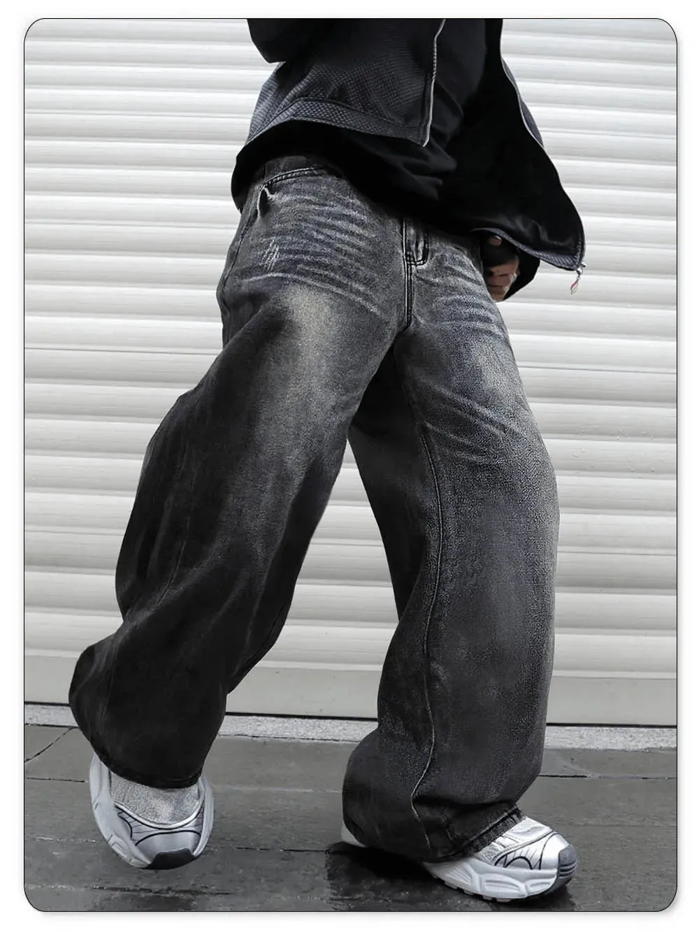 Men's Women's Retro Gray Ultra Baggy Wide-Leg Jeans Four Seasons Casual Oversized Loose Straight-Leg Denim Pants Unisex — image 9