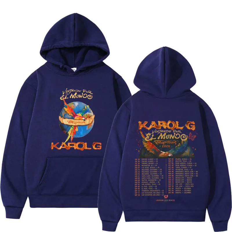 Karol G Viajando Por El Mundo Tropitour 2026 Graphics Hoodie Men Women Loose Casual Pullover Long Sleeves Fashion Sweatshirts — image 6