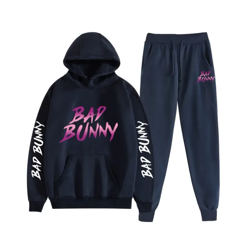 Harajuku Comfortable bad bunny Print Sweatshirt Sweatpants Suit Women's Hoodies+ Trousers Suit Boys/Girls 2 Piece Set Clothes — image 44