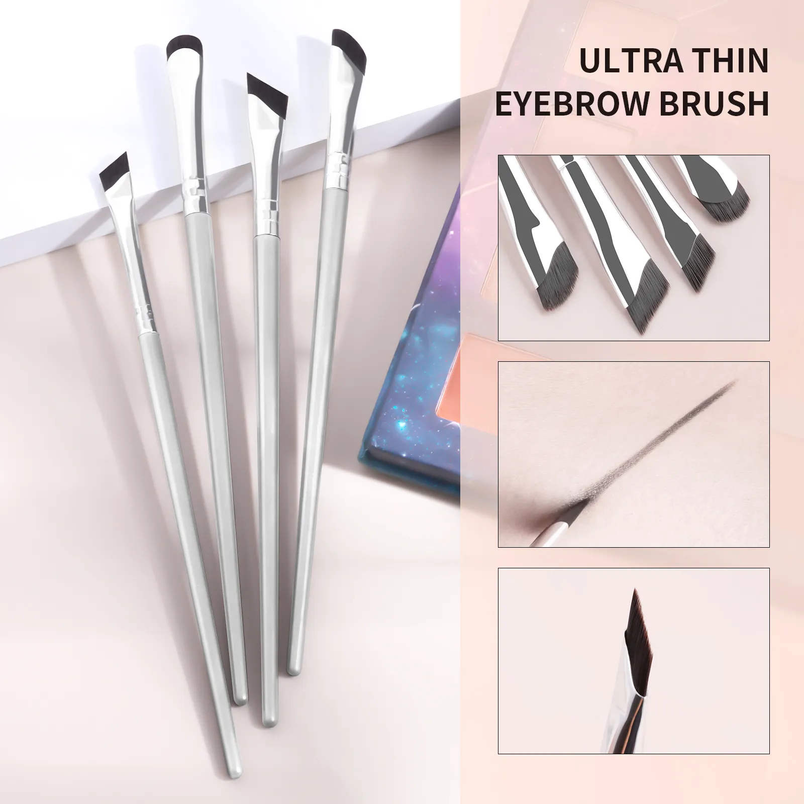4Pcs Ultra Thin Angled Eyebrow Brushes Set Fine Precise Brow Brush para sa Eyebrow Powder Gel Liner Eye Makeup Tools