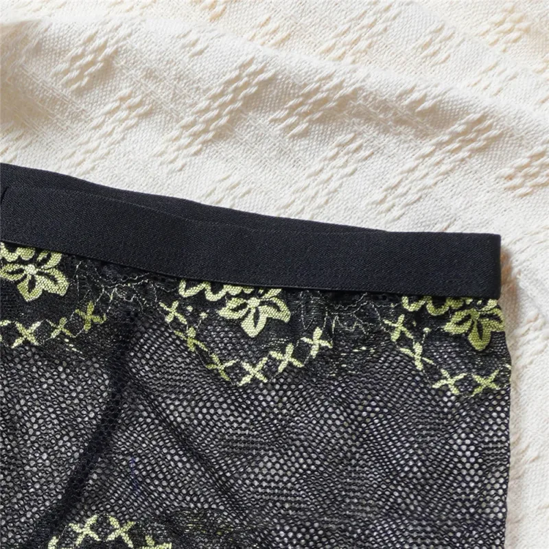 Men Lace Jacquard Mesh Boxer Shorts Underwear Hollow Temptation Exotic Trunks Silk Soft Quick Dry Breathable Sexy Panties — image 16