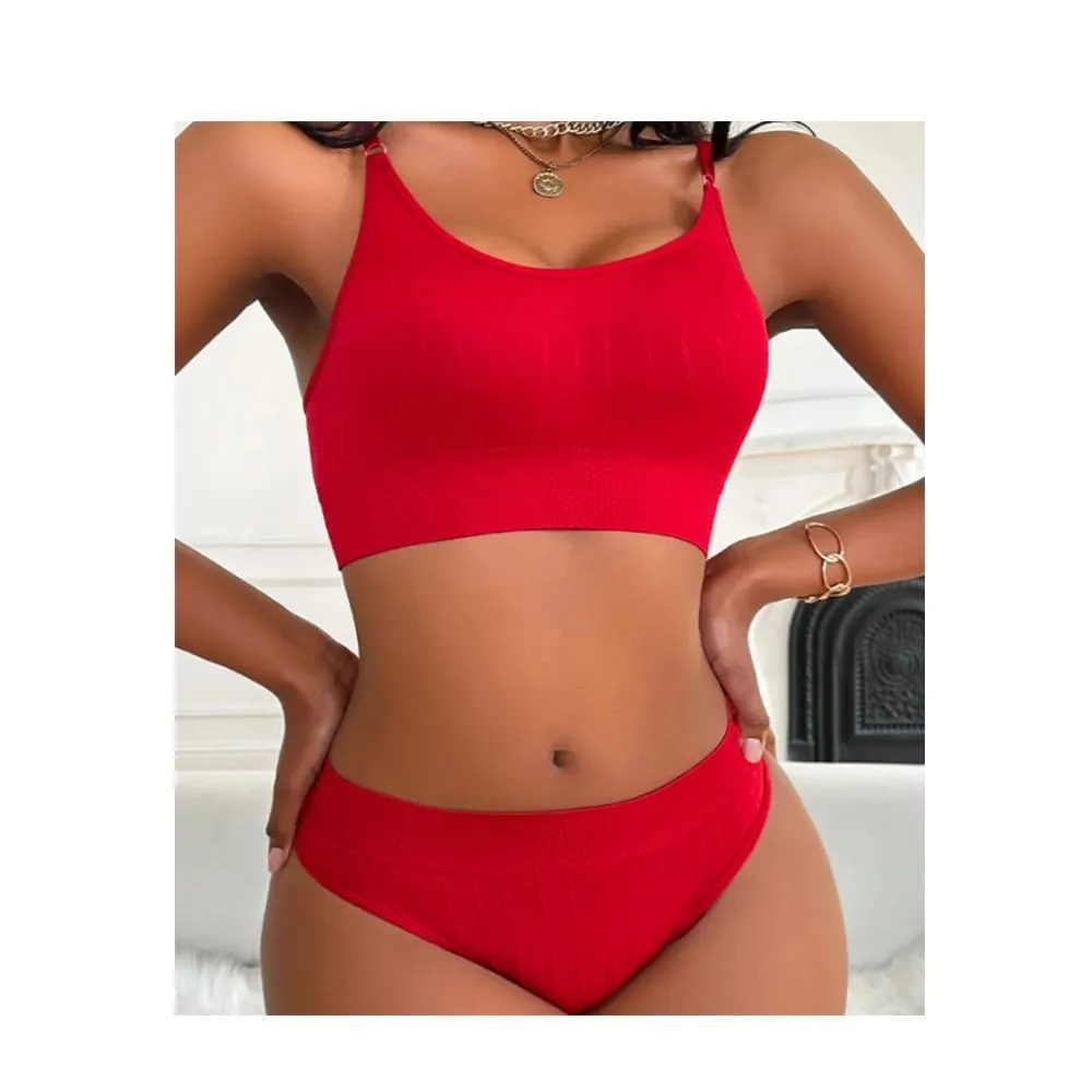 High Waist Thin Strap Lingerie Set Soft Push Up Comfortable Breathable Thin Strap Bra with Stylish High Waist Underwear — image 2