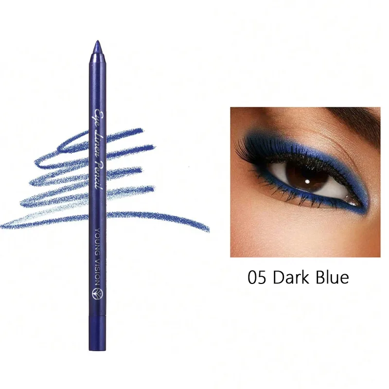 1Pc Waterproof Blue Green Eyeliner Pencil Smudge-Proof Long-Lasting Pearlescent Glitter Eye Liner High Pigmented Punk Eye Makeup