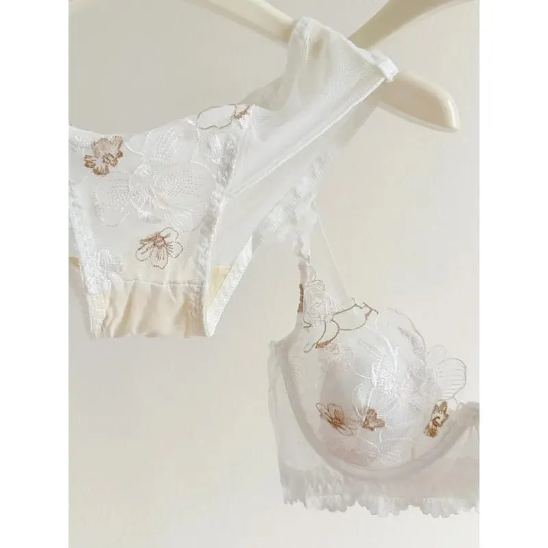 Lace Floral French Bra Set Soft Underwire Ultra Thin Bunny Cup Plus Size Minimizer Bra Sexy Lingerie Set For Women Daily Wear — image 6