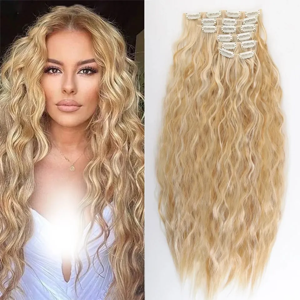 Synthetic Long Wavy Clip In Hair Extensions Hairpiece 6pcs/set For Women Brown Blonde Black Daily Party Halloween And Christmas — image 12