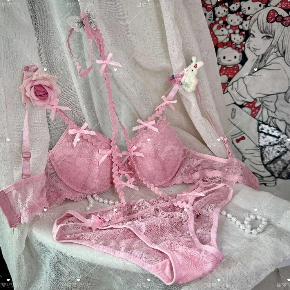 Ladies Halter Neck Bra Set Purple Cross Strap Butterfly Detail Push Up Lingerie Suit 32-38AB Daily Fashion Inner Wear