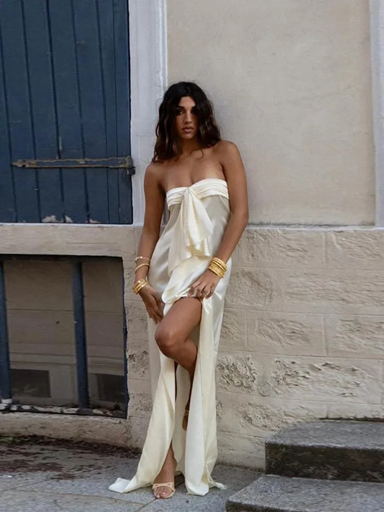 Women's Elegant Satin Long Evening Gowns Backless Sleeveless Maxi Robes Solid Party Mini Vestidos 2026 New Lady Summer Dresses — image 3