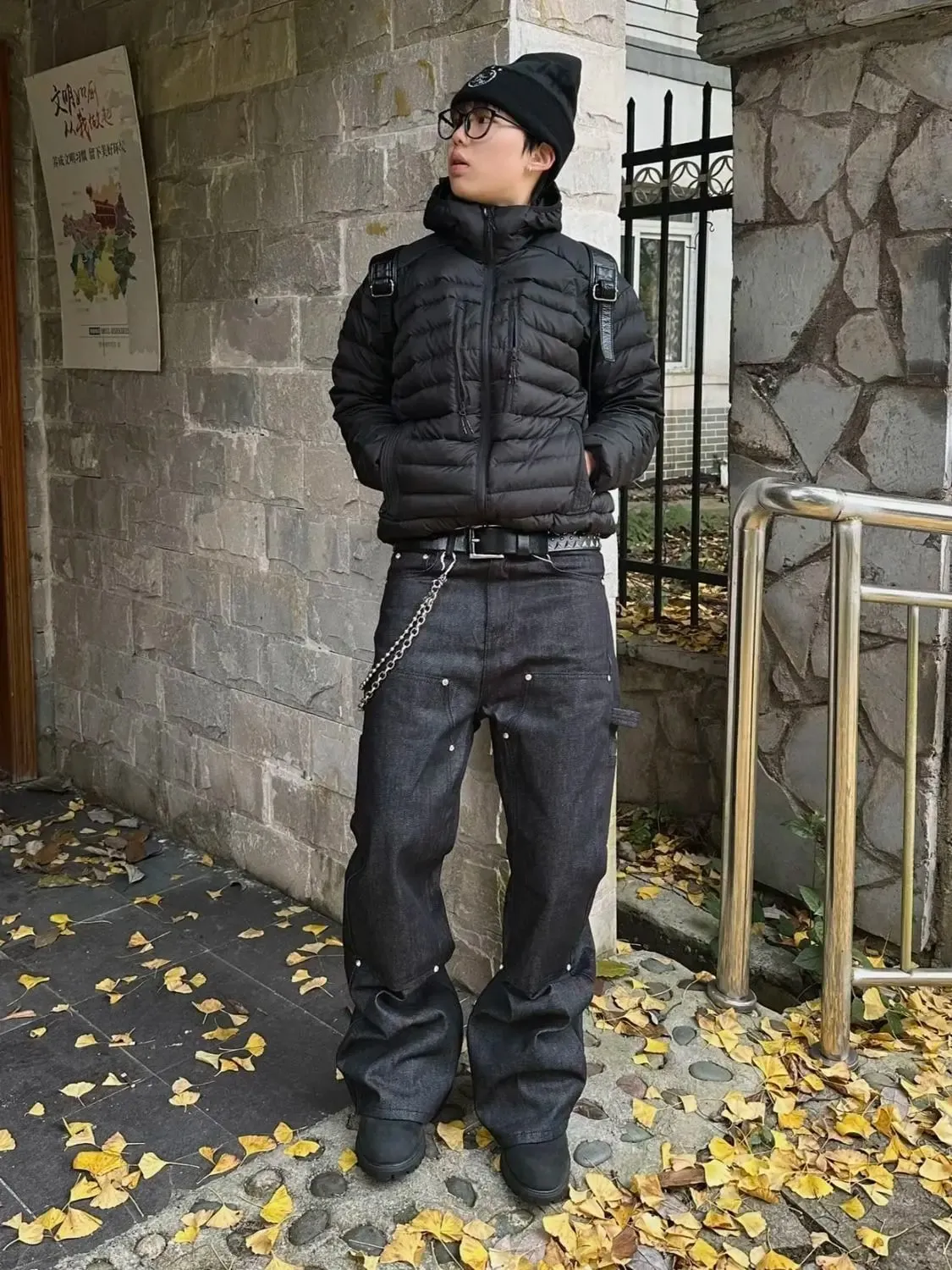 Men's Splicing Black Straight Jeans Spring Trousers Street Style Hip-hop Sweatpants Cool Boys Bottoms Male High Waist Pants