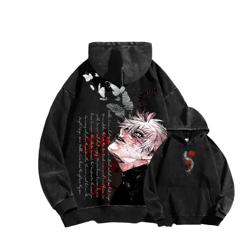Tokyo Ghoul Tokyo Ghoul Printed Hooded Men Women Casual Cotton Hoodies Vintage Washed Streetwear Harajuku Male Manga Sweatshirt