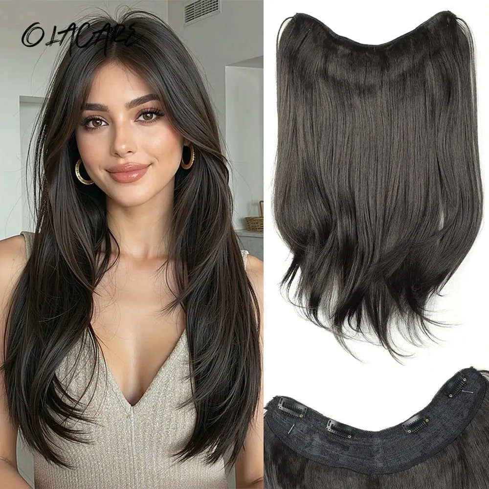 Synthetic V-Shaped Long Curly Wavy Hair Extension Synthetic Wig Layered Hair Extension Hair Pad Fluffy Top Increase Hair Volume — image 2