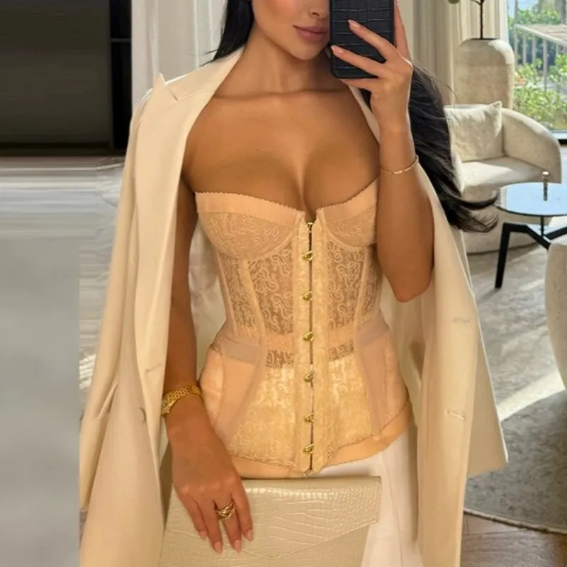 Spicy Girl Sexy Tight Corset Sexy Lace Hollow Out Sleeveless Strapless Tube Top 2025 Summer Fashion Women Street Trendy Tanks — image 7