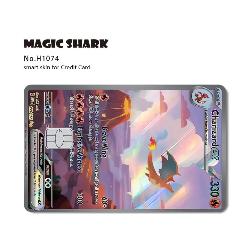 Magic Shark Mew Charizard EX Eevee Gengar Pikachu TCG Card Holographic Laser Skin Film Sticker for Bank Credit Card — image 12