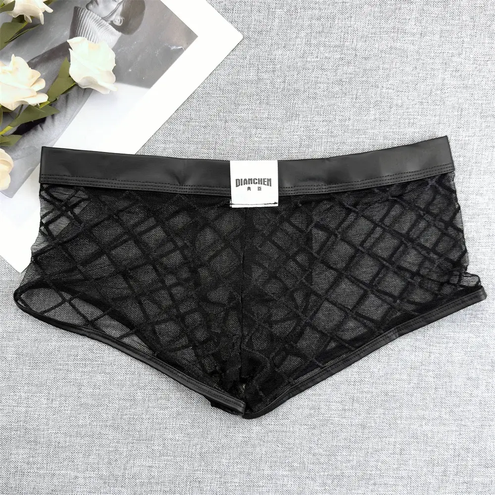 Man Sexig Diamond Mesh Ultratunt Transparent boxershorts Sommar Snabbtorkande Boyshorts Bulge Pouch Herr Underkläder — image 2
