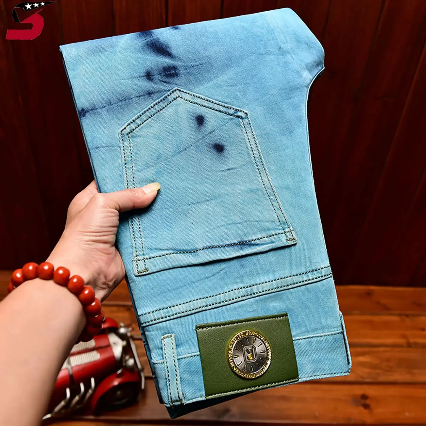Retro Blue Black Ripped Jeans High Street Korean Version Trousers Y2k Baggy Pants Stacked Jeans Mens Cargo Pants — image 3