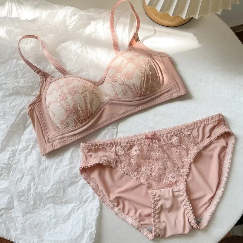 Sexy Push Up Lace Bralette Small Bust Wirefree Comfort Summer Ultra Thin Adjustable Straps Anti-Sagging Lingerie Set S-XL​​ Bra