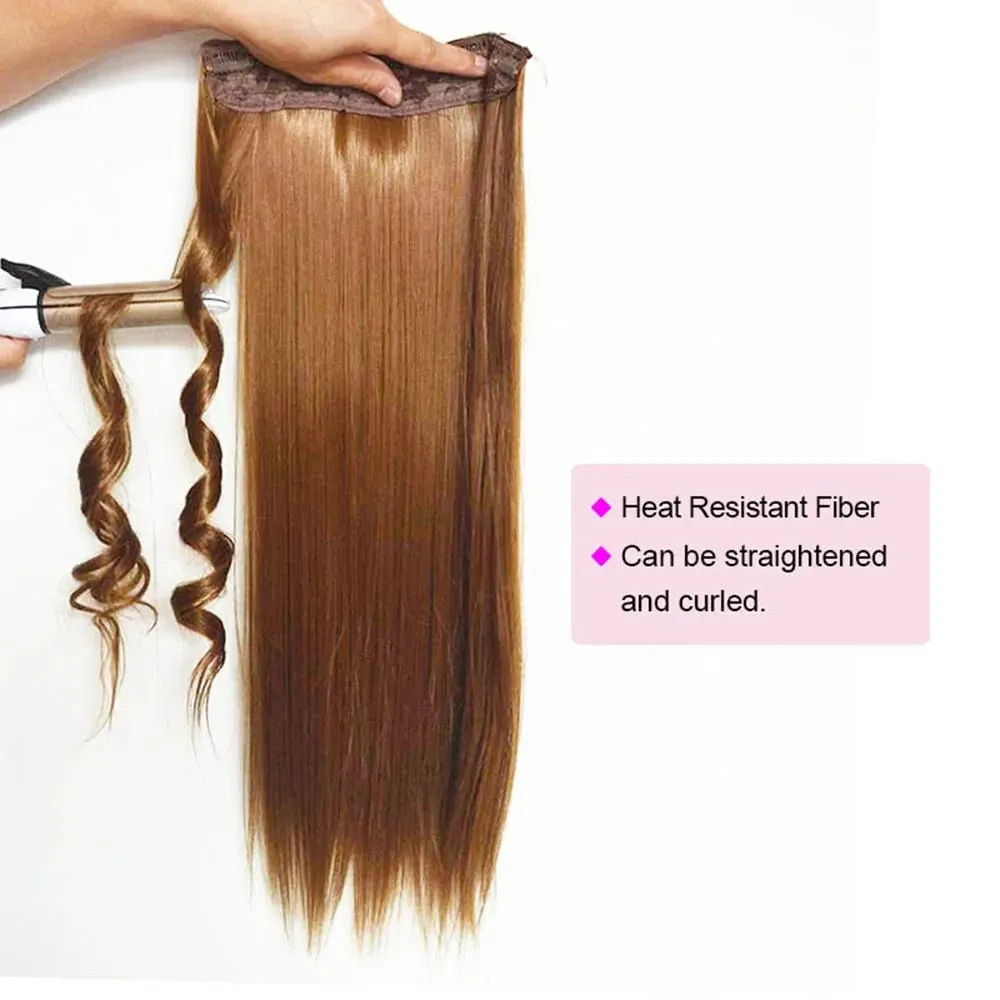 Hairpiece 5-Clips One Piece Clip-In Hair Extension Long Straight Hair Voluminous Natural Soft Synthetic Hair for Women Daily Use