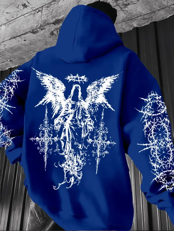 Styl gotycki anioł bluzy z kapturem z nadrukami mężczyźni kobiety Outdoor Street Casual Sport Trend hip-hop para z długim rękawem jesienno-zimowa bluza