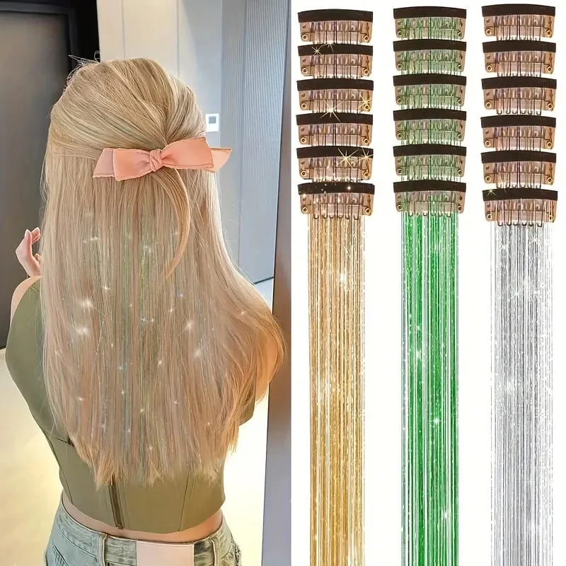 12pcs Per Pack of BB Hair Clips Shiny Metallic Hair Extensions with Clips Fairy Hair Sparkling Hair Accessories for Women. — image 4