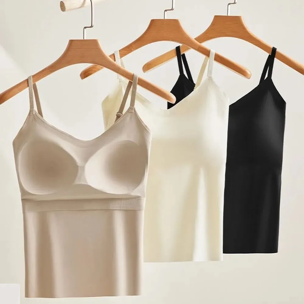 Fashion V-Neck Ice Silk Seamless One-piece Bottoming Tank Tops With Chest Pads Women Inner Top Beautiful Back Sling Long Vest — image 1