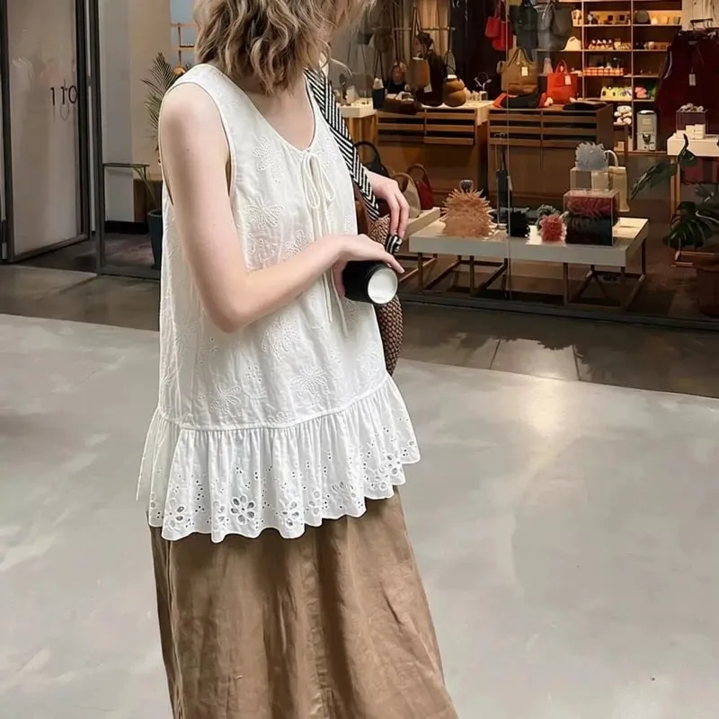 Áo Lười Lười Phong Cách Chắc Chắn Đơn Giản Áo Vest Top Mùa Hè Mới Mỏng Tất Cả Trận Đấu Giản Dị Áo Sơ Mi Thời Trang Hàn Quốc Nữ quần Áo — image 5