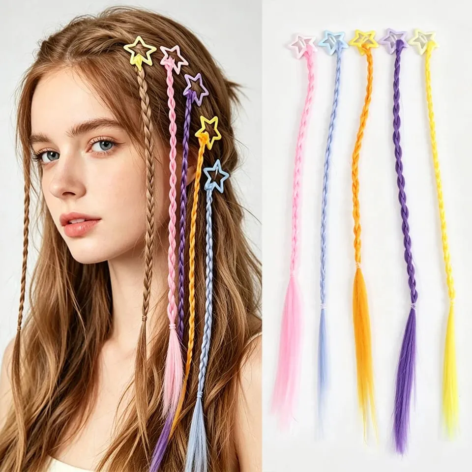 Synthesize 5PCS Colored Braided Hair Clips Ponytail Hair Accessories Suitable for Women and Girls' Daily Wear and Holiday Use
