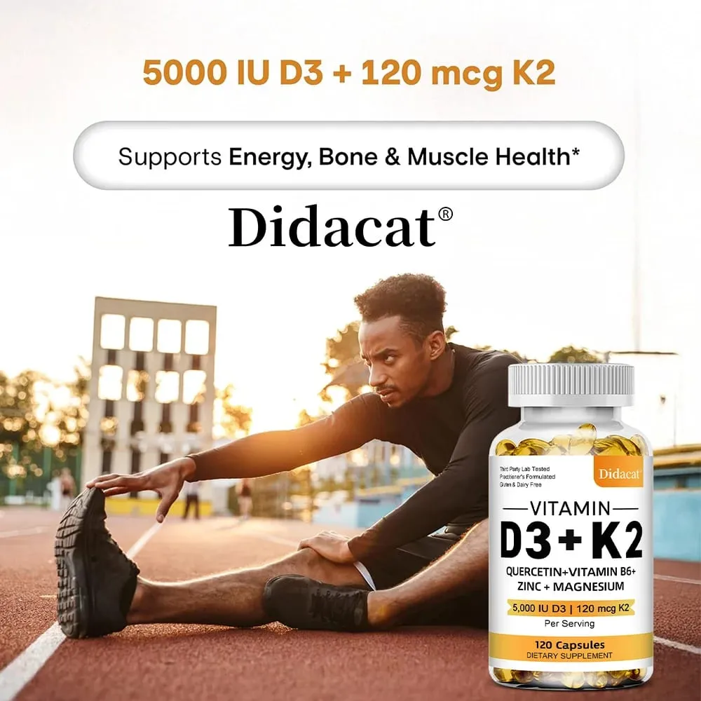 D3 + K2 Vitamin Dietary Supplement - Bone and Heart Health Support Help Regulate Calcium Metabolism - 120 Softgels — image 4