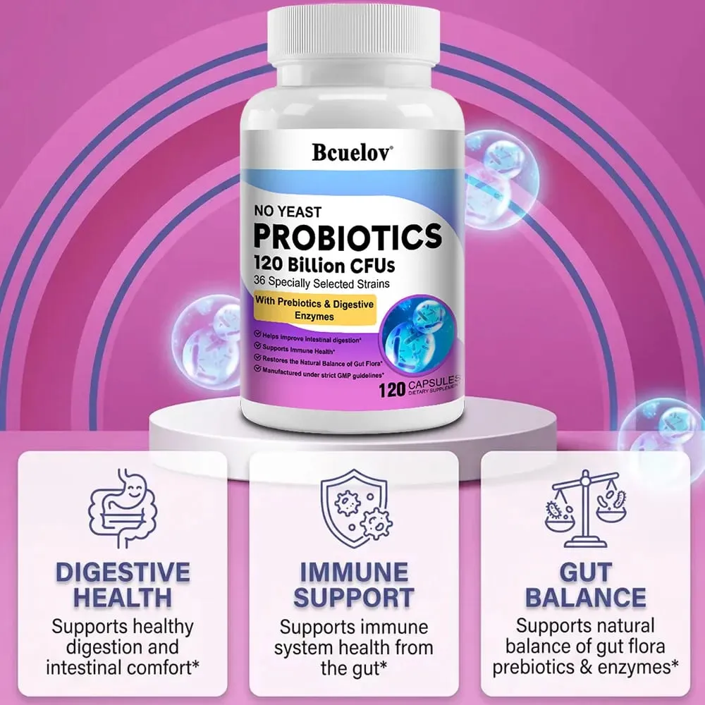 Probiotics 120 Billion CFU 36 Strains + Prebiotics + Digestive Enzymes Gut Digestion & Immune System Support Regulates Mood — image 5
