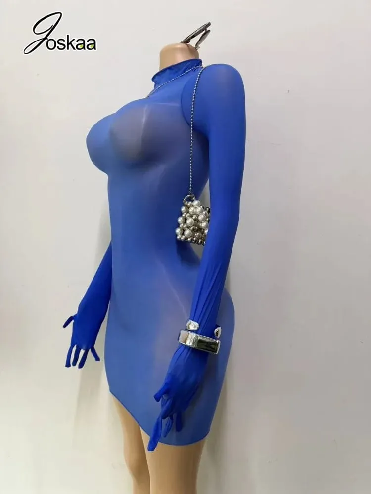 Joskaa Sexy Glossy Oil Shine Dress Long Sleeve Finger Gloves Design Seamless Bodycon Silky Smooth Tight Pantyhose Mini Dresses — image 4