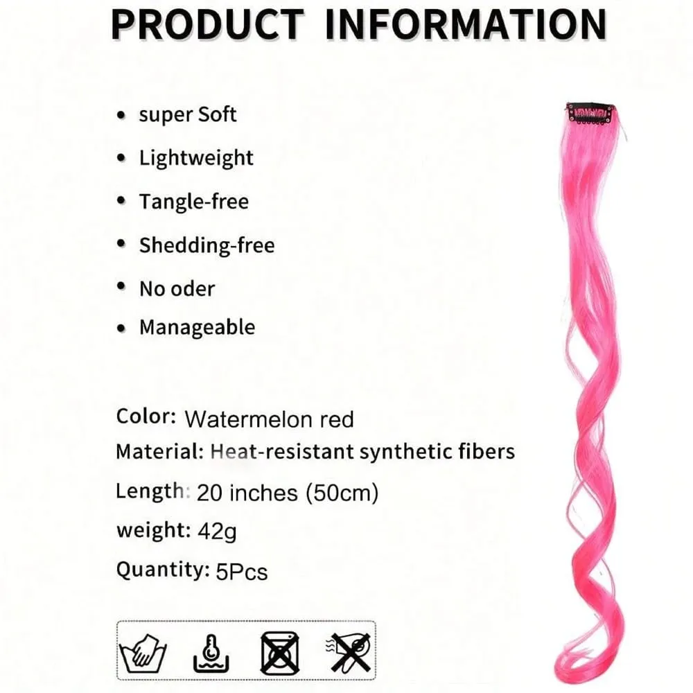 5Pcs Synthetic Long Curly Women Heat Resistant Clip In Hair Extension Hairpiece Gold Grey Purple Pink Red Colorful Extension