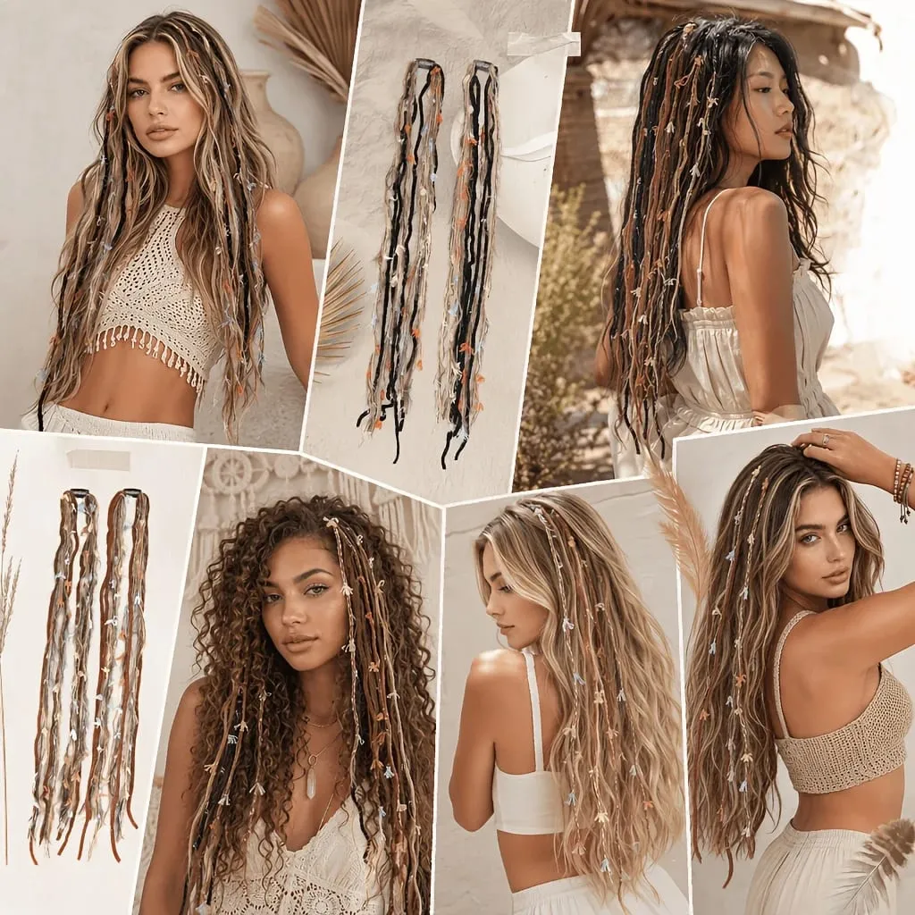 Clip In Dreadlock Hair Extensions Bohemian Frayed Wispy Thin Synthetic Boho Braids For Women Daily Rave Party Hairstyle — image 4