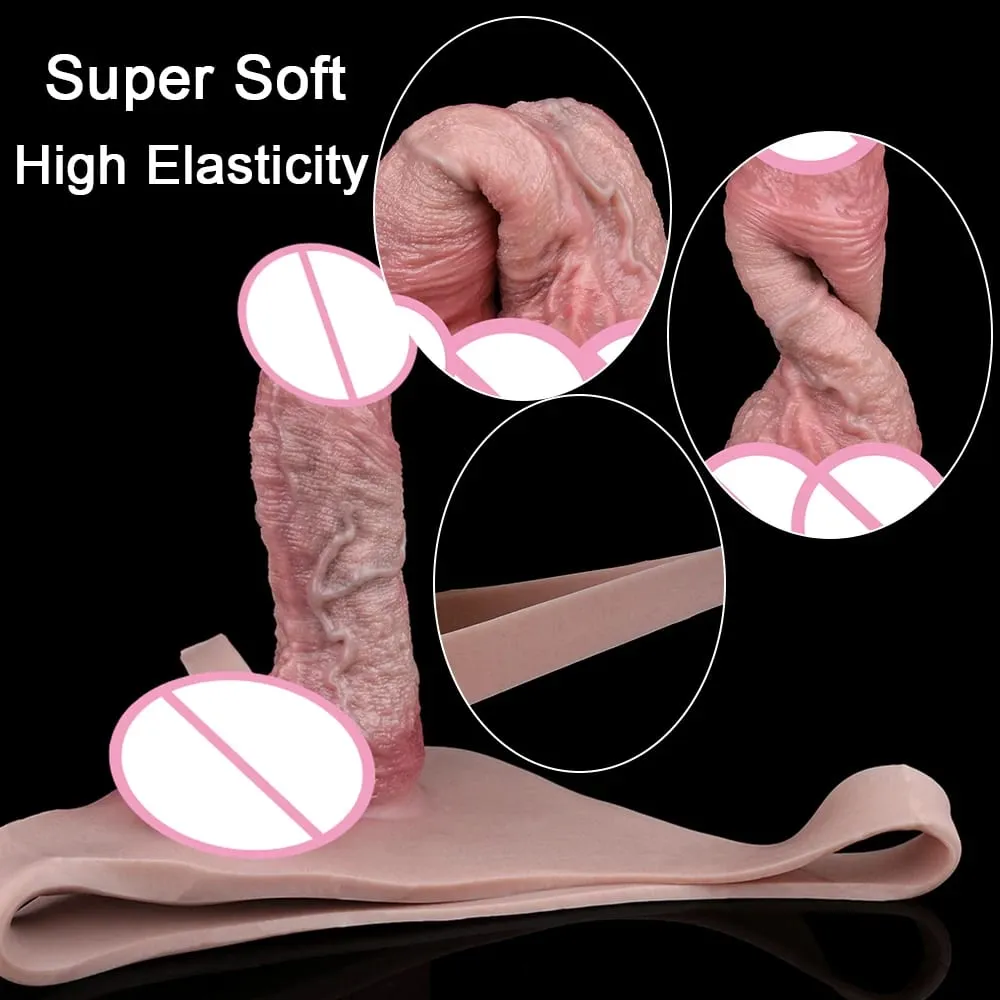 Silicone Strapon Hollow Penis Panties Ultra Real Penis Sleeve насадка на член 18+ Male Cock Extender Adult Sex Toys — image 5