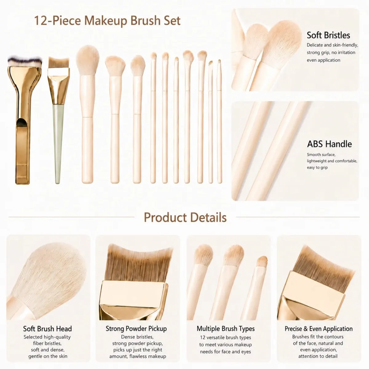 Professional 12PCS Makeup Brush Set with Foundation Brush Powder Brush Eyeshadow Brushes for Face & Eye Makeup — image 6