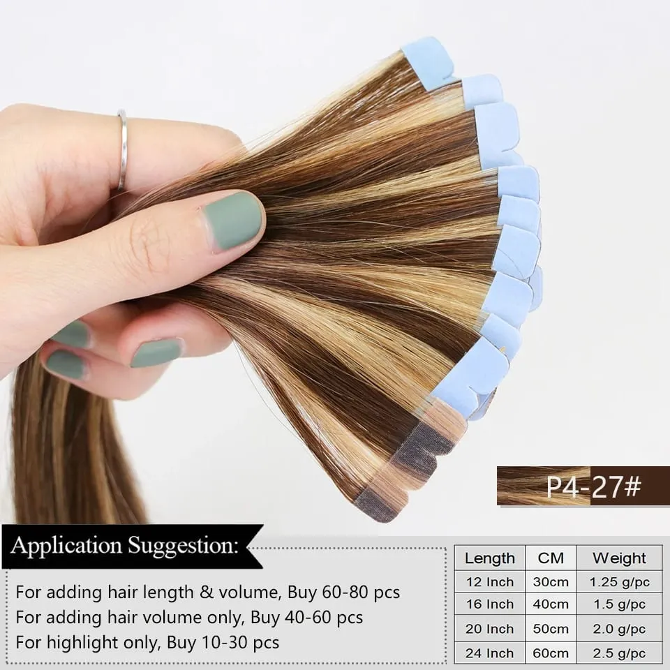 Invisible Adhesive Mini Tape Ins Straight Real Human Hair Extensions Easy Installation Add Volume For Women