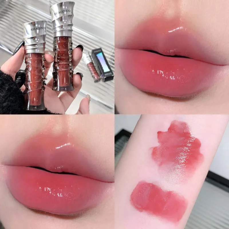 크리스탈 펑크 레드 브라운 글로시 립 얼룩 미러 립 글레이즈 쉬어 누드 글리터 립 색조 워터리 샤인 플럼 핑 메이크업 화장품