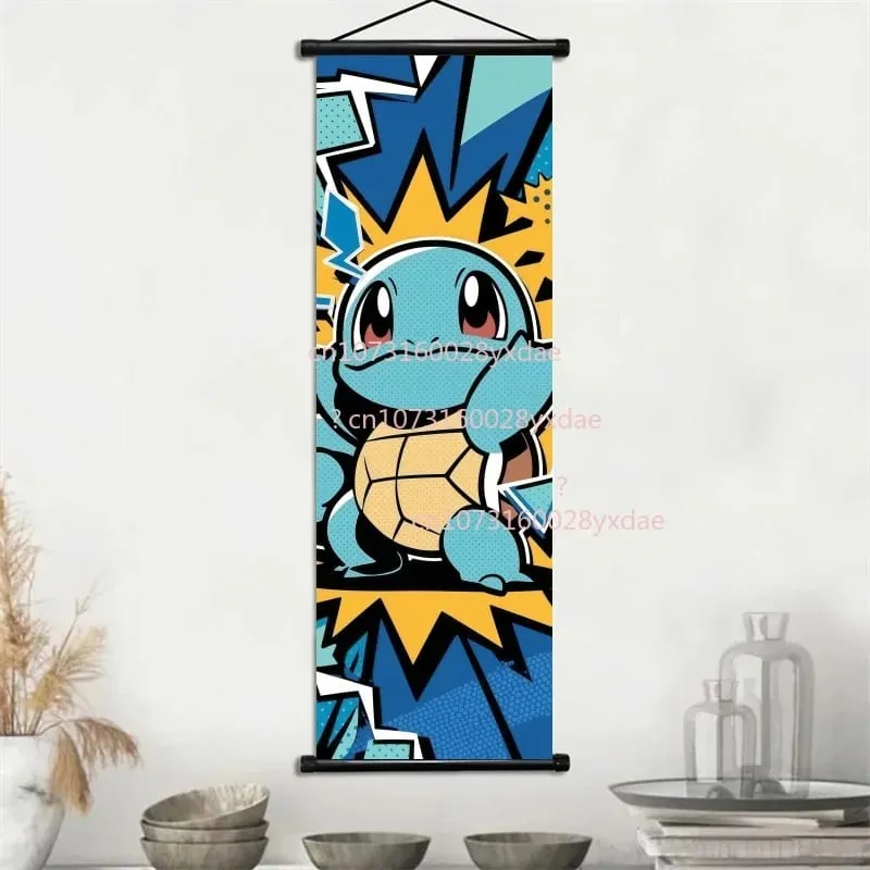 Anime Printed Pokemon Poster Cartoon Wall Artwork Gengar Squirtle Bulbasaur Pikachu Hanging Scroll Family Room Decoration