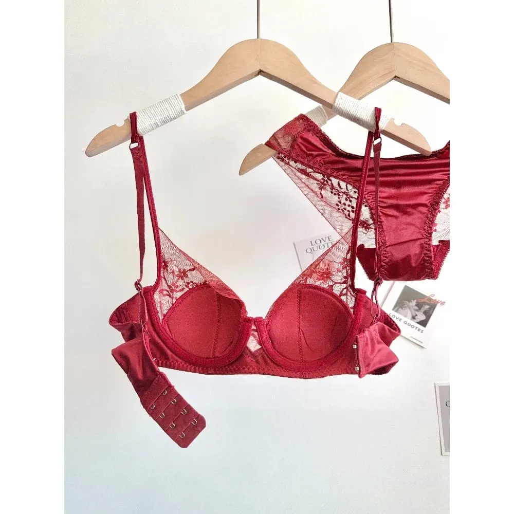 Women Lace Lingerie Set Soft Underwire Thin Cup Push‑Up Bra Panty Kit Comfort Intimates For Small Bust S-XL Daily Wear Underwear — image 3
