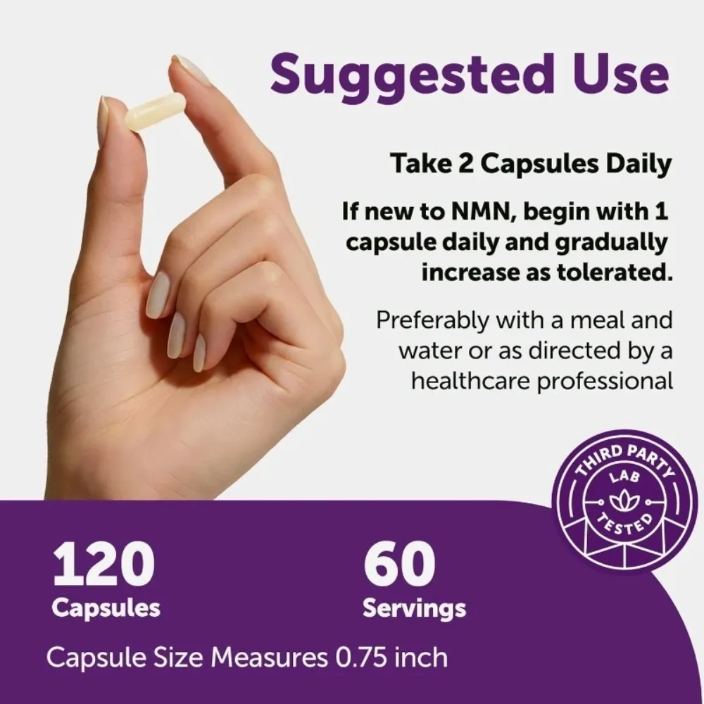 NMN Capsules 1000mg Per Serving with Resveratrol CoQ10 Vitamin C Vegan Formula Daily Wellness Supplement Clean Ingredients 120Ct — image 6