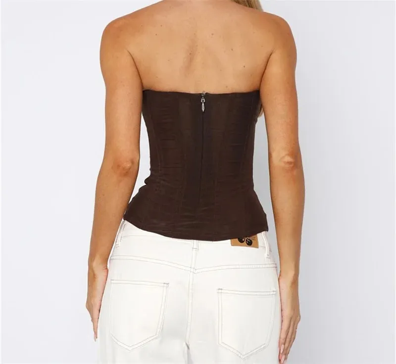 Women Y2K Sexy Slim Vest French High Street Elegant Backless Tank Top Summer Vintage Corset EGirl Solid Color Strapless Tube Top — image 4