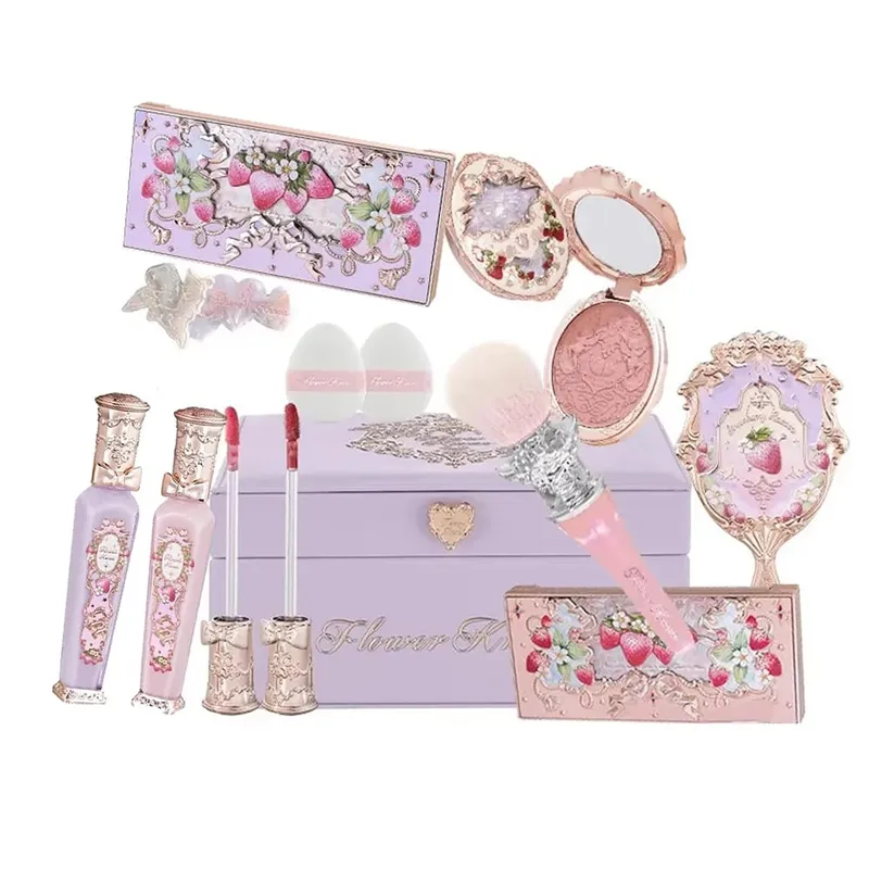 Flower Know Strawberry Rococo Coffret cadeau tout-en-un Kit de maquillage professionnel complet miroir de jardin Blush poudre crème pour les lèvres Flowerknows