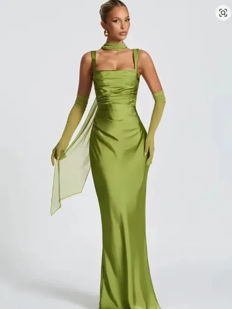 Elegant Scarf Collar Sling Women Summer Dress Solid Sleeveless Off-shoulder Slim Maxi Dresses 2026 Lady Chic Evening Party Gown — image 7