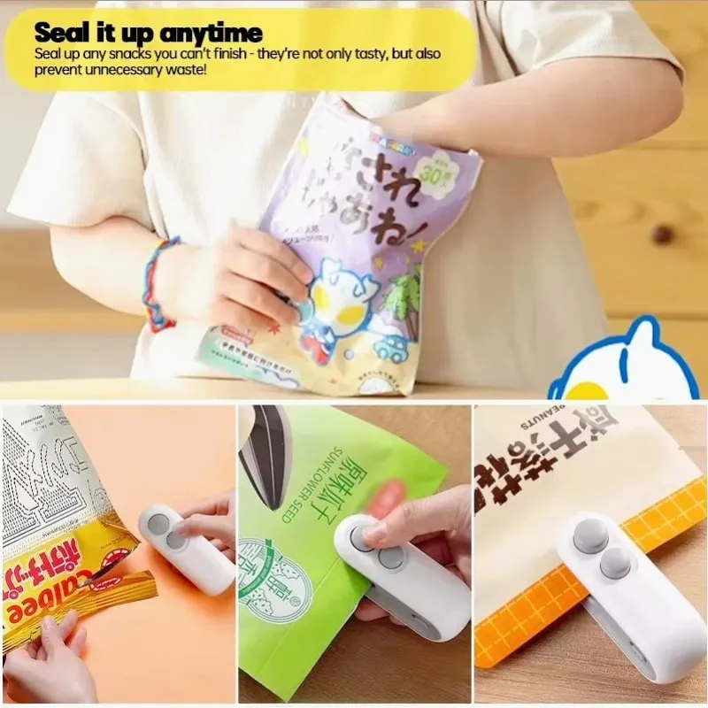 2in1 Plastic Bag Sealer Mini Portable Plastic Bags Sealing Machine Thermal Sealants Handheld Food Storage Packaging Heat Sealer