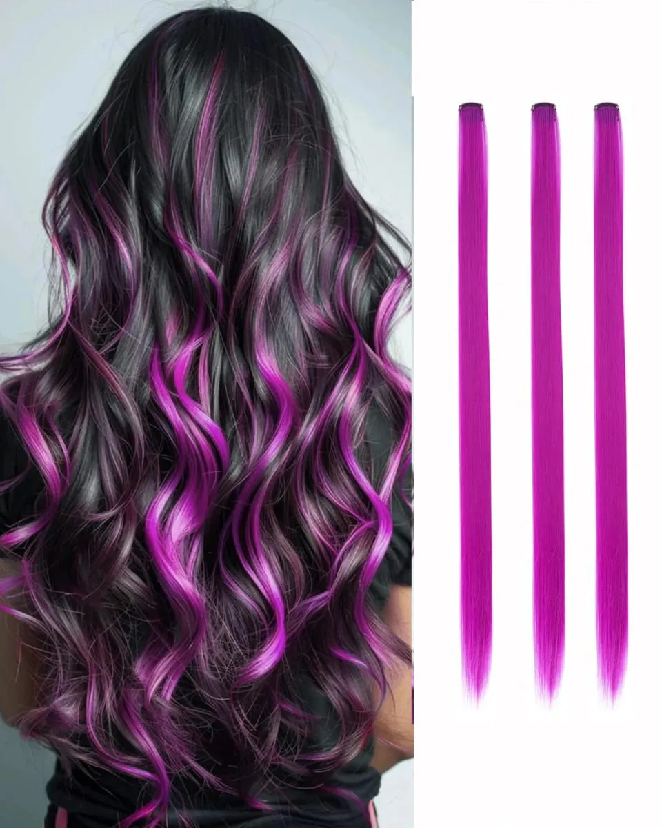Synthetic 1-6pc Colored Hair Extensions Clip in Colorful Hair Extensions Rainbow Hair Extensions for Women Girls Hair Extensions — image 28