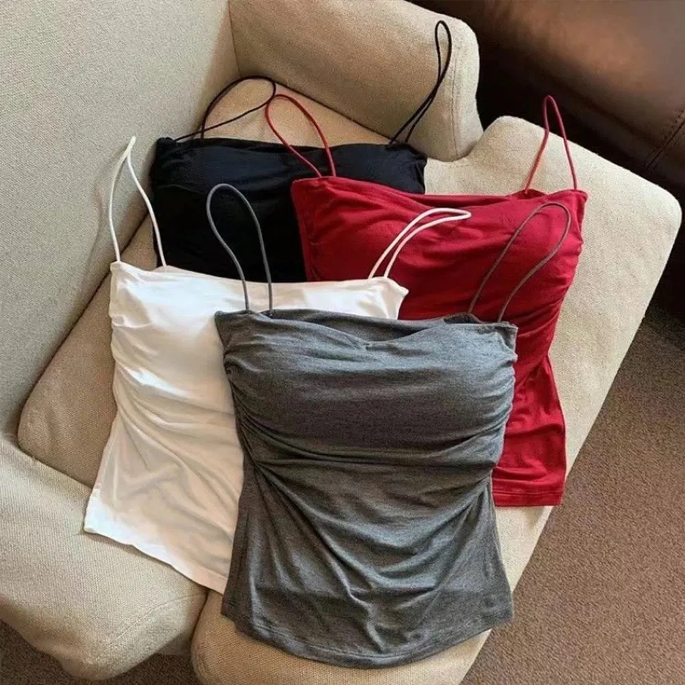 Summer Camisoles Tank Tops Y2K Sexy Tank Tops Women Spaghetti Strap Crop Top With Built In Bra Strap Tanks Vest Basic Camisole