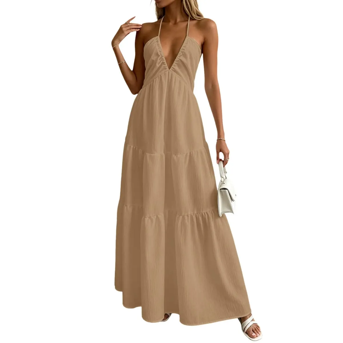 Summer Halter Neck Women's Dress Elegant Chic Wedding Party Beach Dress Backless Flowy Vacation Boho Sling Long Dresses Women — image 6