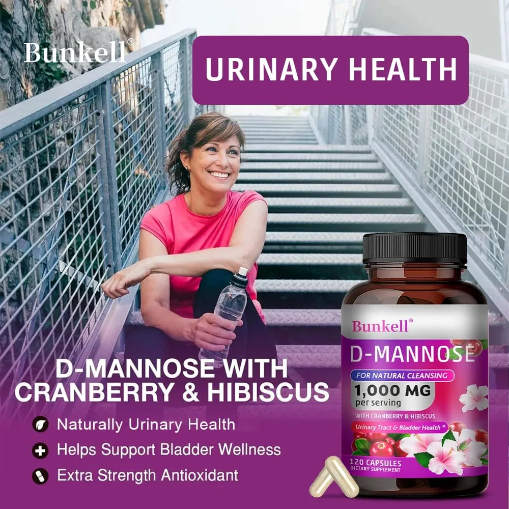 D-Mannose 1000mg Capsules - Cranberry Dandelion Hibiscus Support Urinary Tract Bladder Health Internal Cleansing & Immune