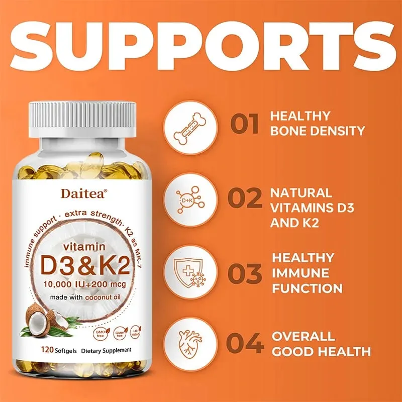 2-in-1 Vitamin D3 K2 Supplement Softgel 10000 IU VIT D3 + 200 MCG Vitamin K2 Support Calcium Absorption in Bones — image 6