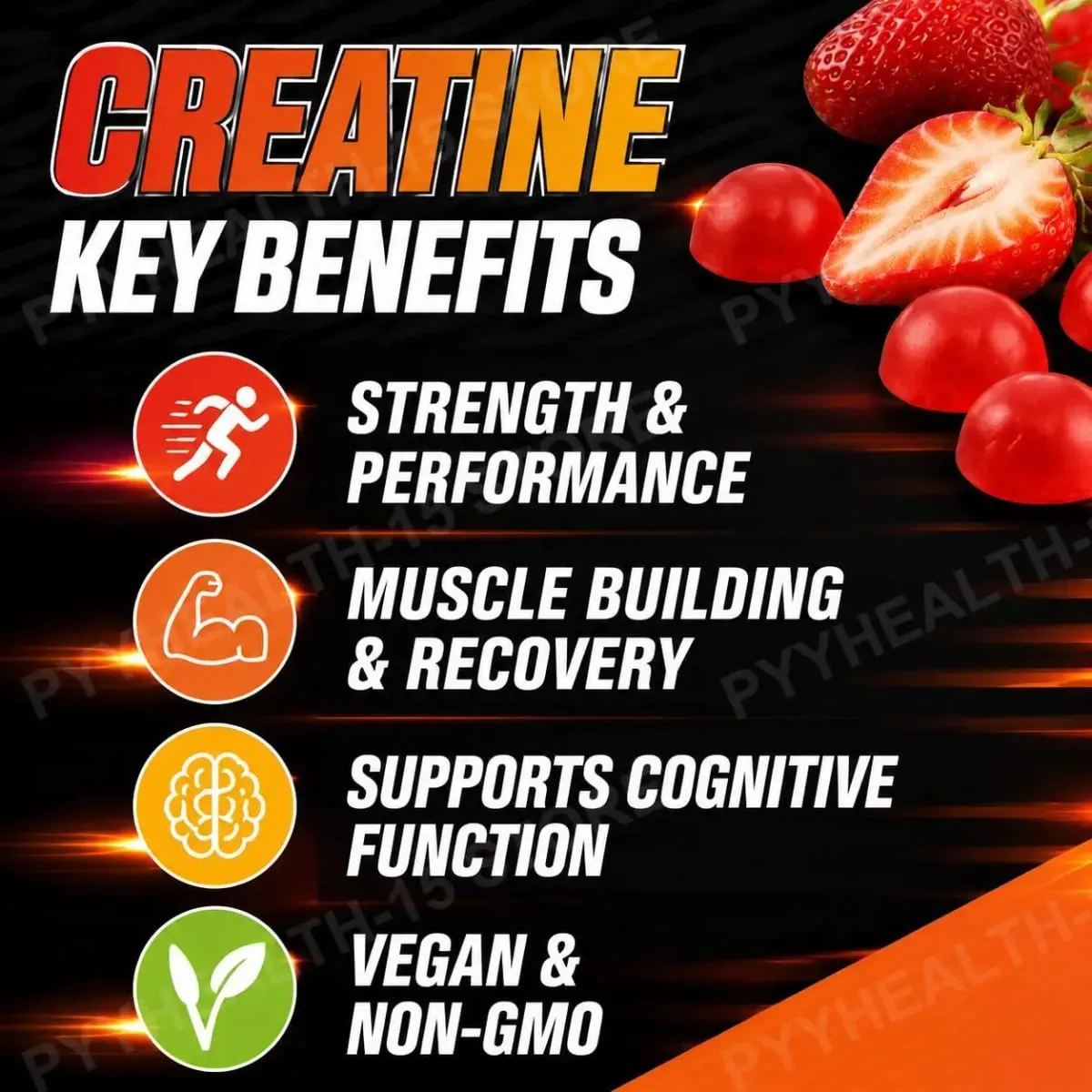 Acentilabs Creatine Monohydrate Gummies for Strength and Performance Muscle Building and Recovery Strawberry 120 Gummies
